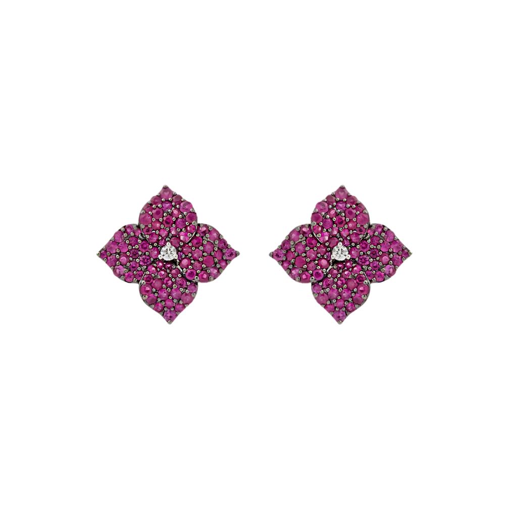 Piranesi 18k Rose Gold Fiore Small Deep Pink Sapphire Flower Earrings